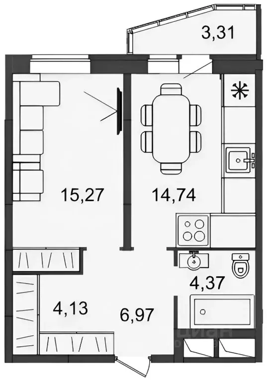 1-к кв. Санкт-Петербург ул. Федора Котанова, 5к1 (47.0 м) - Фото 2