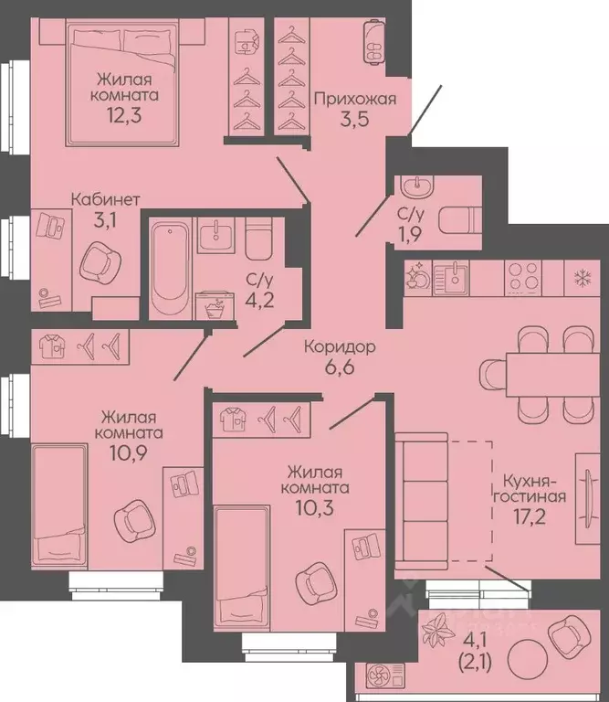 3-к кв. Волгоградская область, Волгоград Трехгорная ул., 27 (72.1 м) - Фото 1