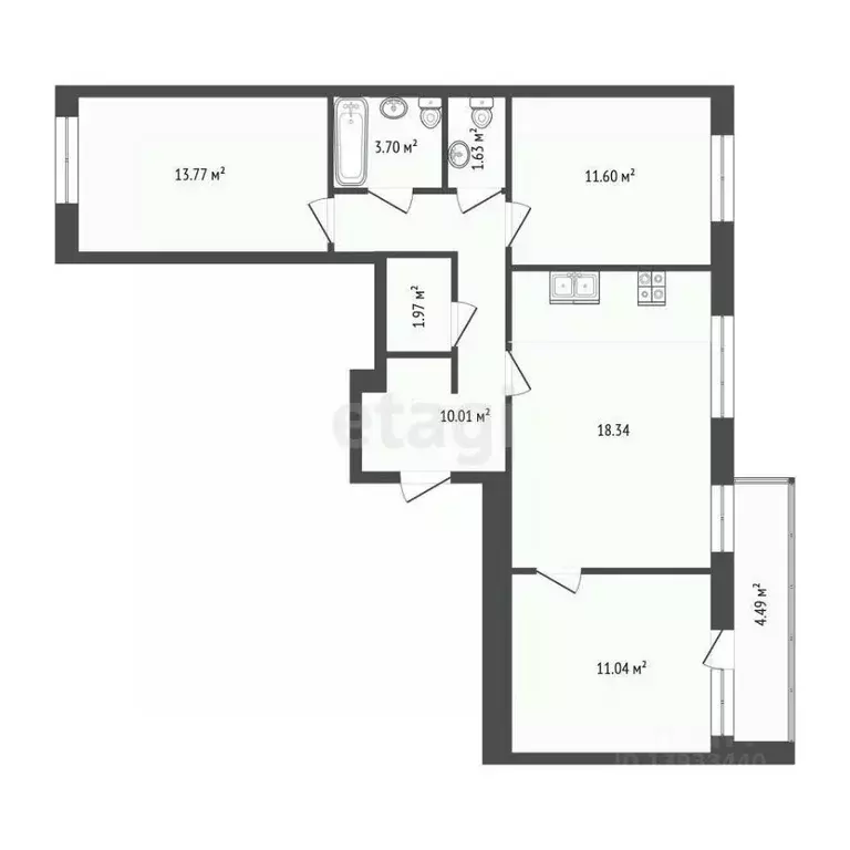 3-к кв. Тюменская область, Тюмень ул. Фармана Салманова, 14 (72.9 м) - Фото 2