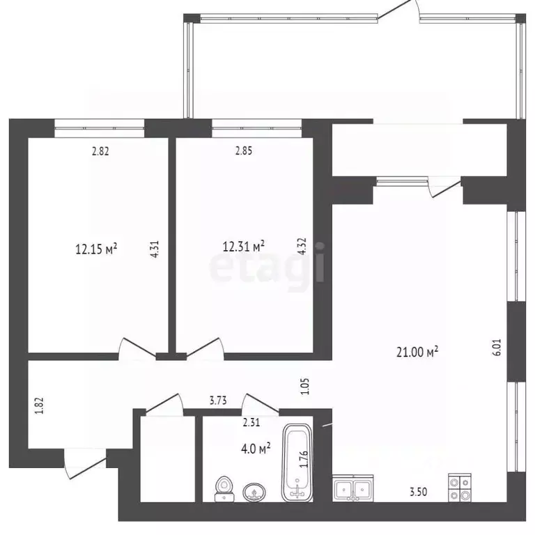 2-к кв. Тюменская область, Тюменский муниципальный округ, д. Дударева ... - Фото 1