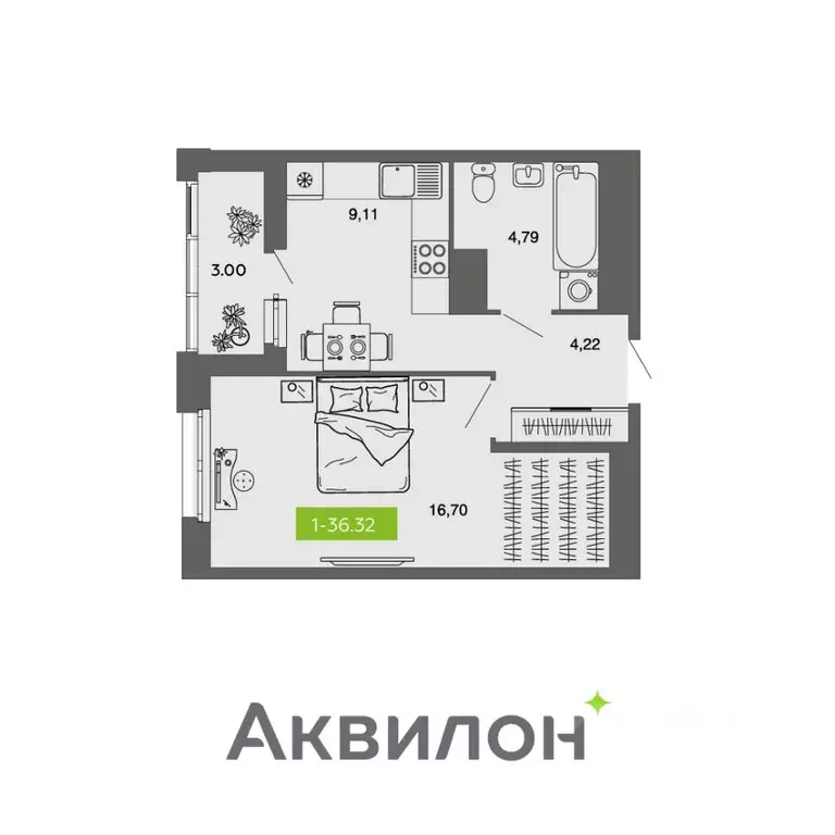 1-к кв. Архангельская область, Архангельск Комсомольская ул. (36.32 м) - Фото 1