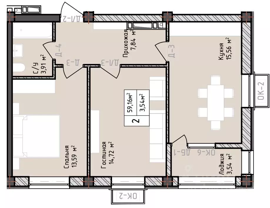 2-к кв. Дагестан, Дербент Маяк жилой комплекс (59.16 м) - Фото 2