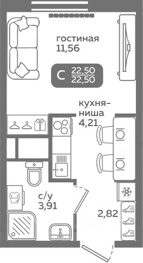 Студия Тюменская область, Тюмень ул. Заполярная, 9/2 (22.5 м) - Фото 0