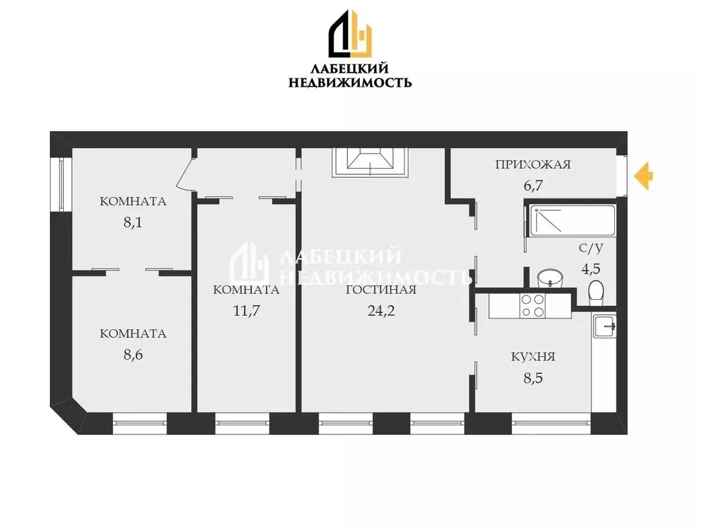 3-к кв. Санкт-Петербург ул. Декабристов, 62-64 (73.3 м) - Фото 2