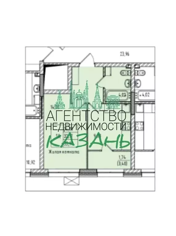 1-комнатная квартира: Казань, улица Михаила Миля, 3 (33.91 м) - Фото 0