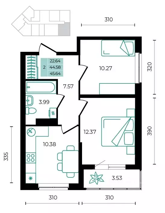 2-к кв. Адыгея, Майкопский район, пос. Тульский  (45.64 м) - Фото 0