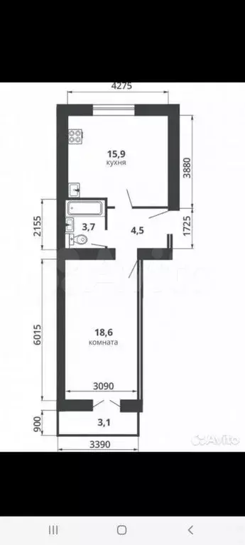 1-к. квартира, 42,5 м, 5/9 эт. - Фото 0