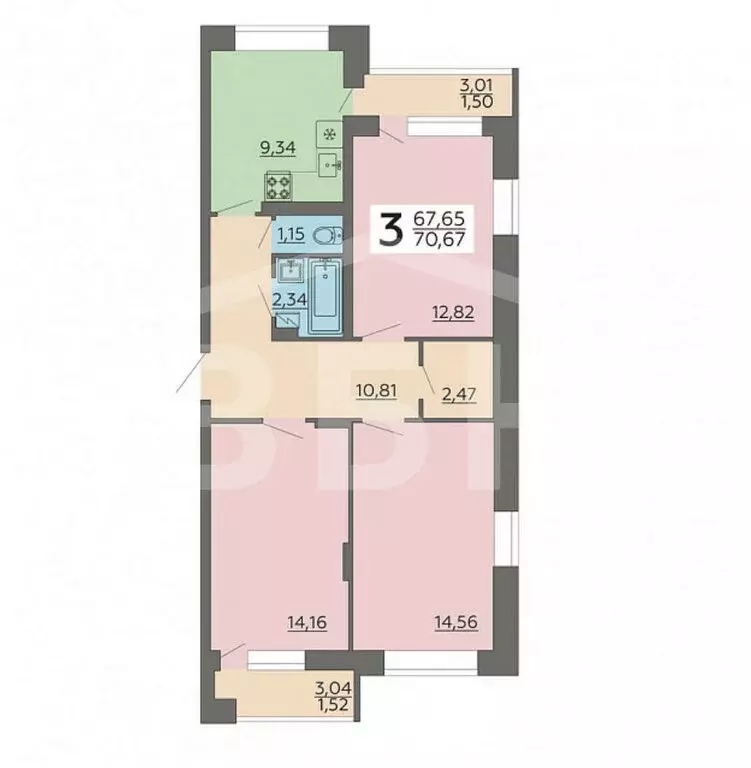 3-комнатная квартира: Воронеж, улица Независимости, 78 (70.7 м) - Фото 2