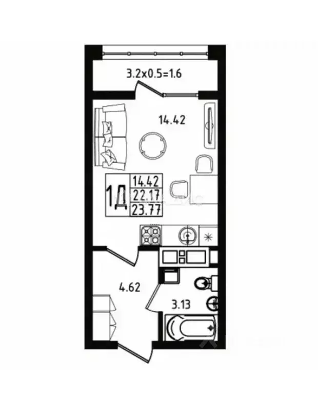 Студия Адыгея, Майкоп ул. К.А. Васильева, 1к5 (23.77 м) - Фото 2