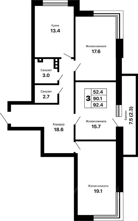 3-к кв. Самарская область, Самара Горизонт жилой комплекс (92.4 м) - Фото 1