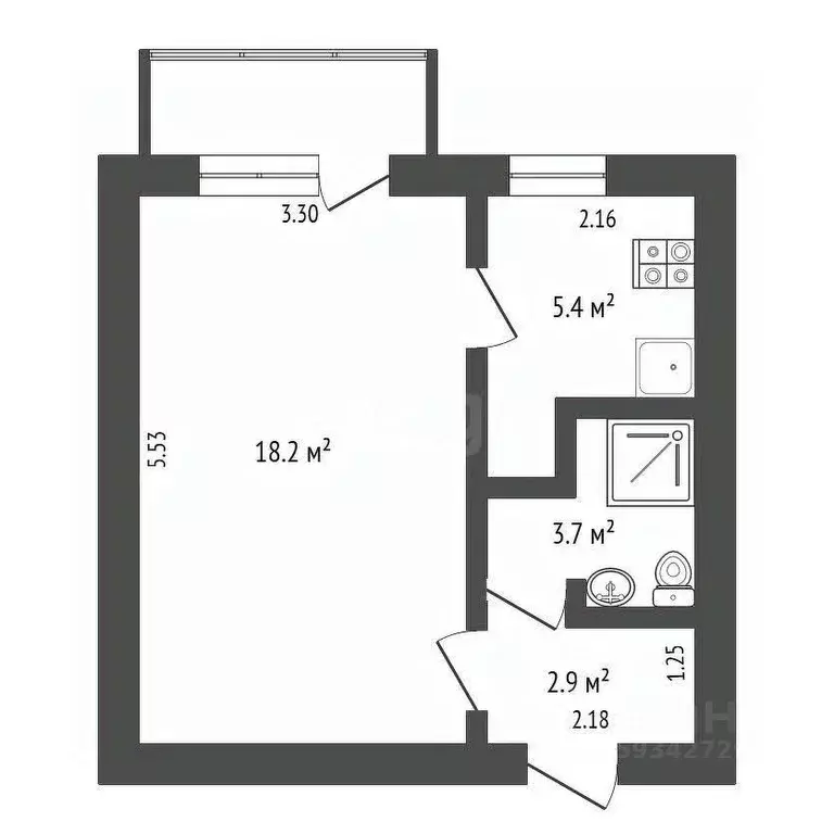 1-к кв. Архангельская область, Архангельск ул. Тимме, 9к3 (30.2 м) - Фото 1