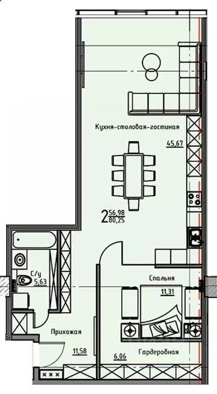 1-к кв. Воронежская область, Воронеж ул. Куколкина, 18 (80.25 м) - Фото 0