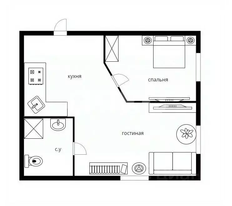 Студия Краснодарский край, Сочи ул. Тимирязева, 53Г (23.0 м) - Фото 1
