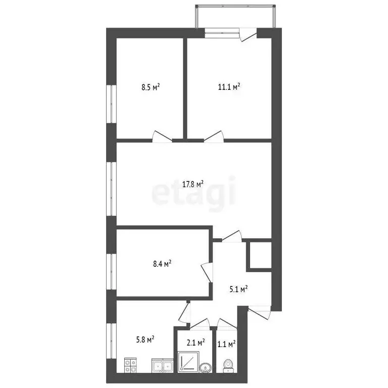 4-комнатная квартира: Чернушка, Юбилейная улица, 16 (60.7 м) - Фото 0