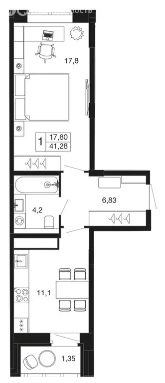 1-комнатная квартира: Апрелевка, жилой комплекс Времена Года, к2 (41.3 ... - Фото 1