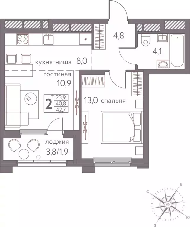 Студия Пермский край, Пермь ул. Серебристая, 3 (42.7 м) - Фото 0