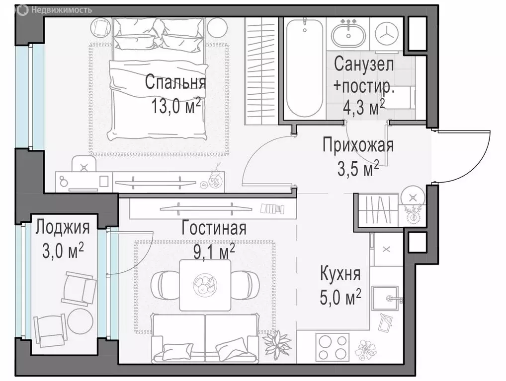 1-комнатная квартира: Мытищи, жилой комплекс Белый Grad (36.4 м) - Фото 0