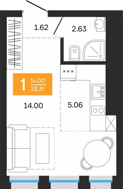 1-к кв. Башкортостан, Уфа ул. Нуриманова (23.31 м) - Фото 1