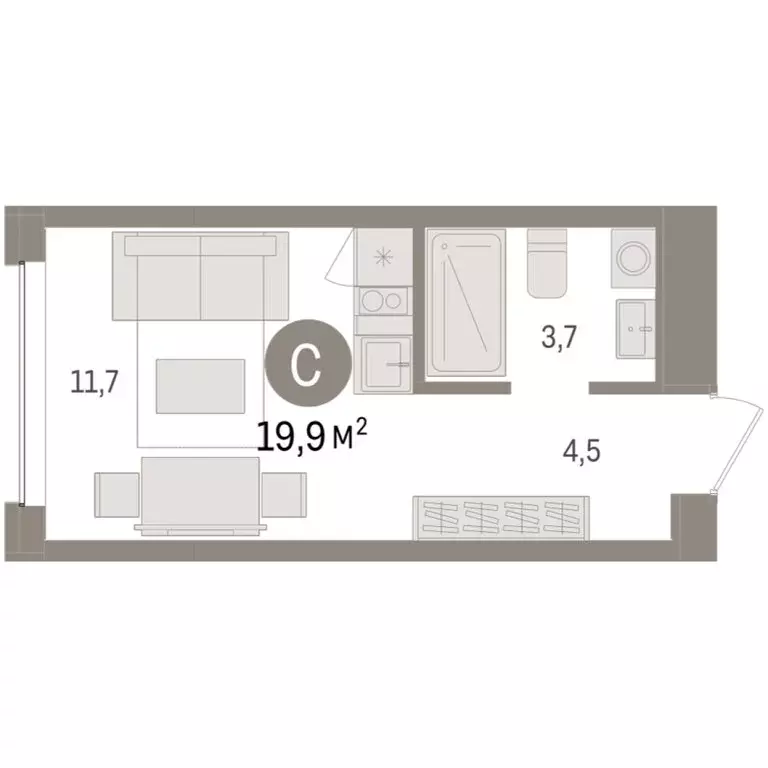 Квартира-студия: Тюмень, ЖК Дом у Озера (19.89 м) - Фото 1