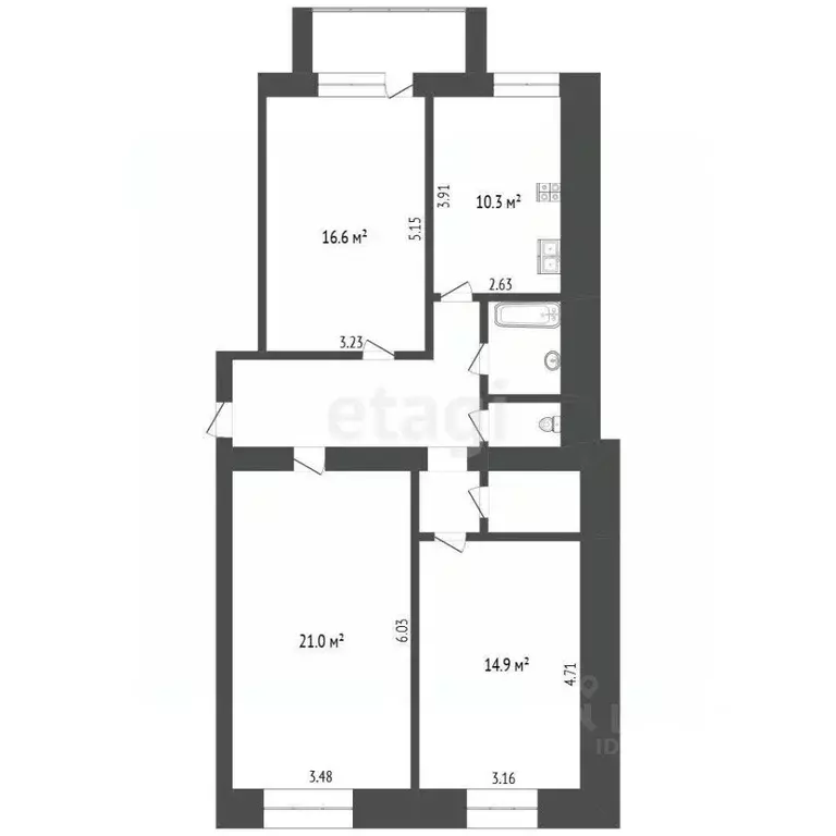 3-к кв. Калужская область, Бабынинский муниципальный округ, Воротынск ... - Фото 2