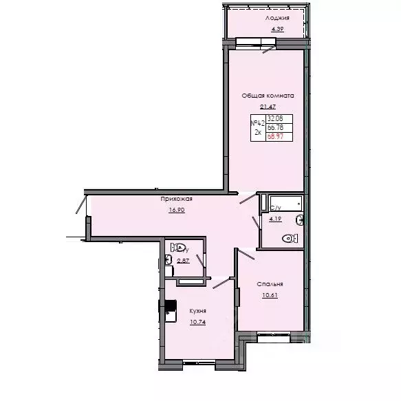 2-к кв. Саха (Якутия), Якутск  (68.97 м) - Фото 0