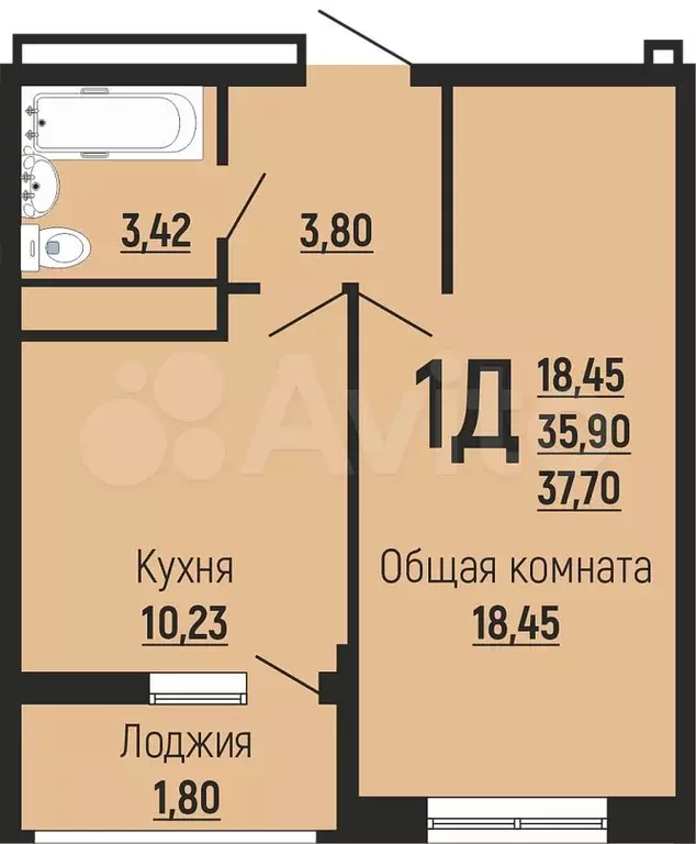 1-к. квартира, 37,5 м, 23/24 эт. - Фото 0