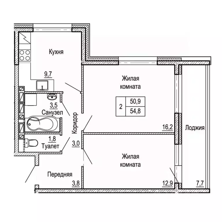 2-к кв. Приморский край, Владивосток На Черняховского жилой квартал,  ... - Фото 1