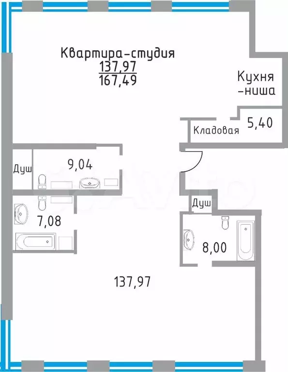 Квартира-студия, 167,5 м, 19/19 эт. - Фото 1