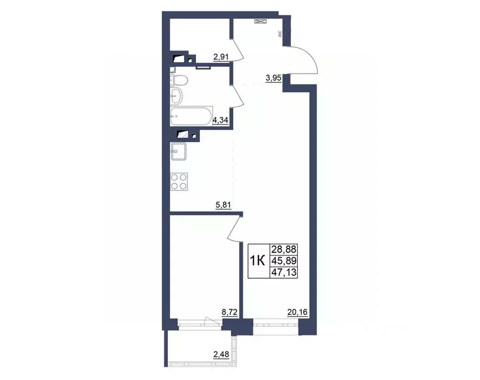 1-к кв. Башкортостан, Уфа Космос жилой комплекс, лит1 (47.23 м) - Фото 1