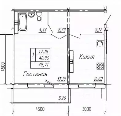 1-к кв. Омская область, Омск ул. 19-я Линия, 184 (42.7 м) - Фото 2