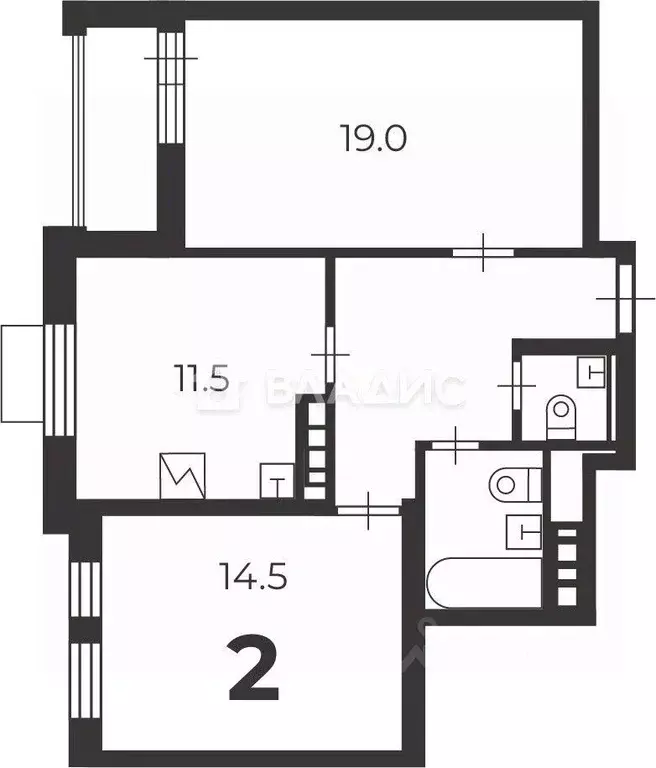 Квартира, 2 комнаты, 59.7 м - Фото 1