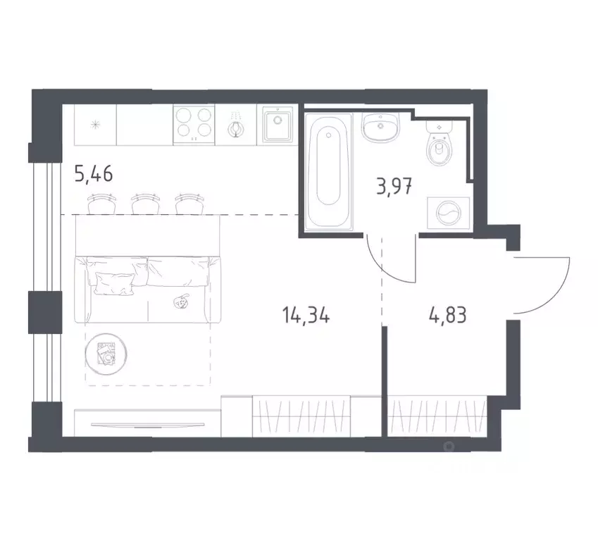 Студия Забайкальский край, Чита Железобетонная ул., 1/4 (28.6 м) - Фото 1