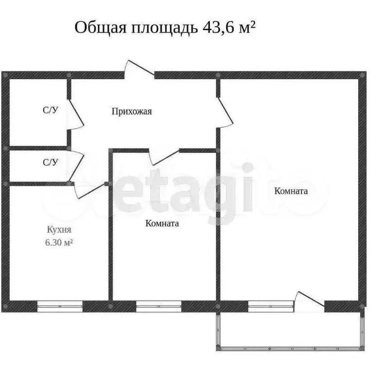 2-к. квартира, 43 м, 3/5 эт. - Фото 0