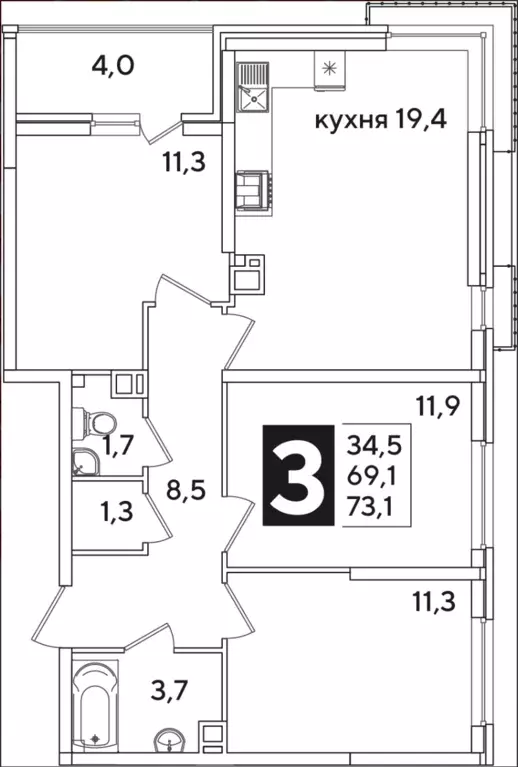 Продаётся 3-к квартира, 73.1 м - Фото 0