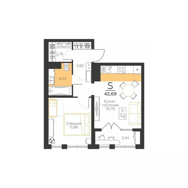 1-к кв. Тульская область, Тула городской округ, пос. Молодежный ул. ... - Фото 1