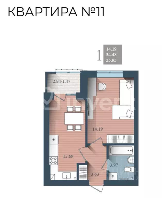 1-к кв. Калининградская область, Калининград ул. Сержанта Мишина, 81к2 ... - Фото 1