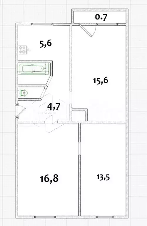 3-к. квартира, 59,5 м, 5/5 эт. - Фото 0