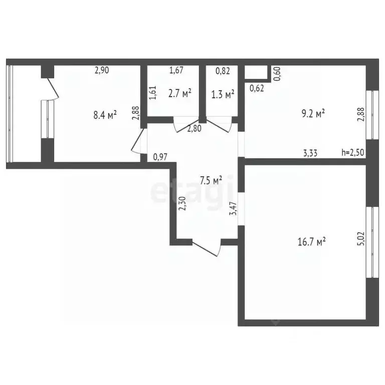 2-к кв. Брянская область, Брянск Ржевский пер., 18 (45.8 м) - Фото 1