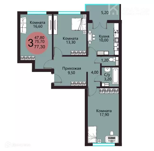 Продаётся 3-к квартира, 75.7 м - Фото 1