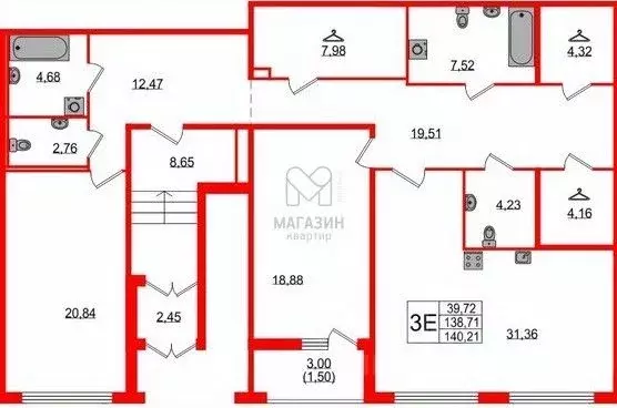 3-к кв. Санкт-Петербург Петровский просп., 22к2 (140.0 м) - Фото 1