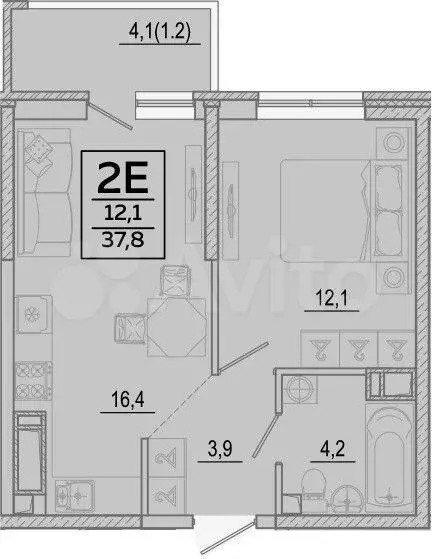 1-к. квартира, 37,8 м, 13/24 эт. - Фото 1