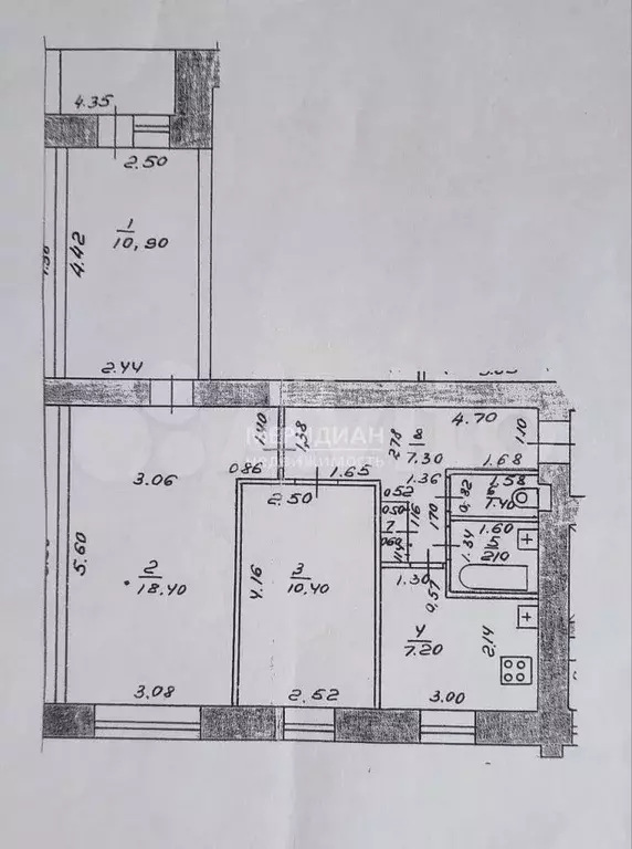 3-к. квартира, 58,3 м, 4/9 эт. - Фото 0