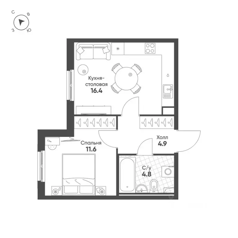 1-к кв. Санкт-Петербург пос. Шушары, Клюква Парк жилой комплекс (37.7 ... - Фото 2