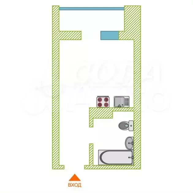 Квартира-студия, 15,8 м, 4/16 эт. - Фото 0