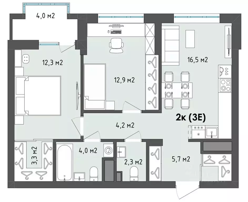 2-к кв. Воронежская область, Воронеж бул. Содружества, 1 (63.2 м) - Фото 1
