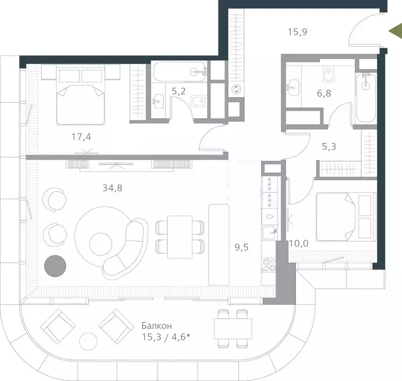 3-к кв. Москва Малая Филевская ул., 46 (109.5 м) - Фото 1