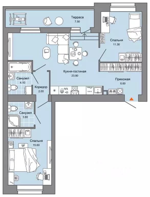 2-к кв. Пермский край, Пермь ул. Дзержинского, 31Б (71.0 м) - Фото 2