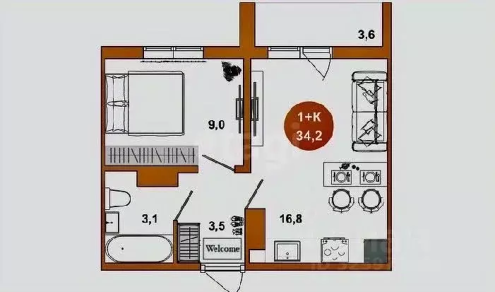 1-к кв. Оренбургская область, Оренбург ул. Лабужского, 14 (34.2 м) - Фото 1