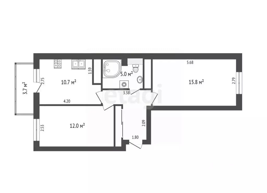 2-к кв. Тюменская область, Тюмень ул. Пермякова, 81 (52.2 м) - Фото 1