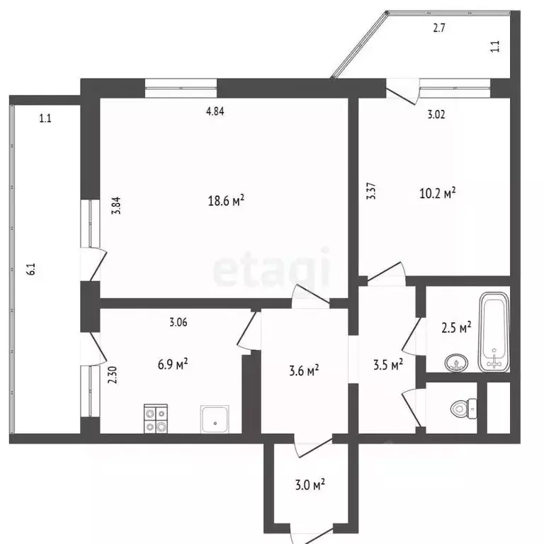 2-к кв. Севастополь ул. Павла Корчагина, 24 (52.2 м) - Фото 2
